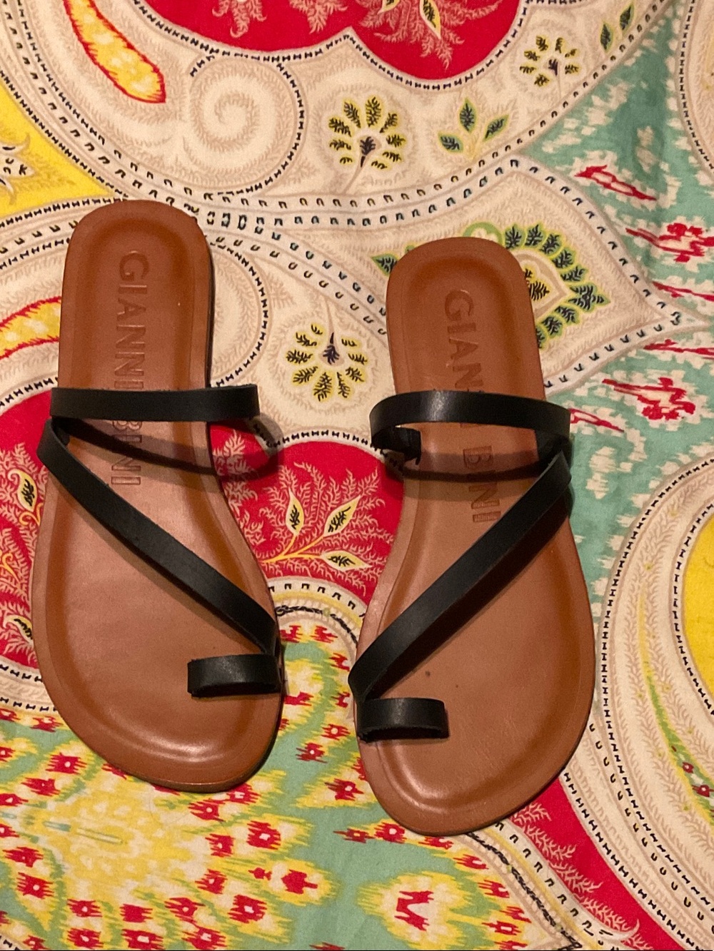 Gianni Bini Black and Brown Strappy Slide Sandals new